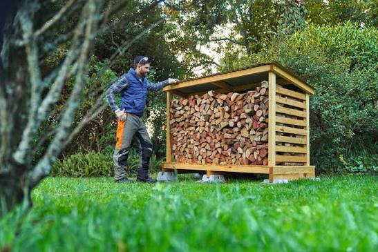 Abri de stockage de bois de chauffage dans un jardin